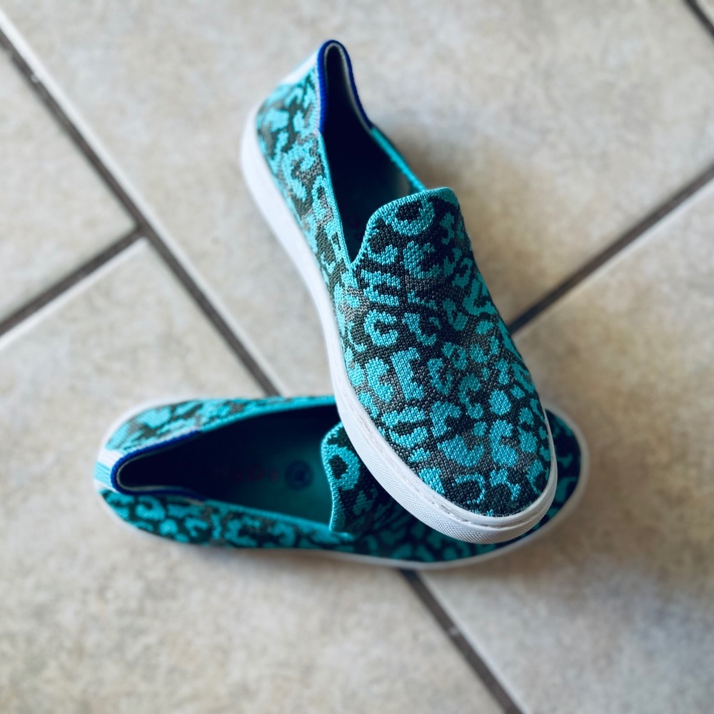 Rothy’s Camo Aqua Spots loafer tennis